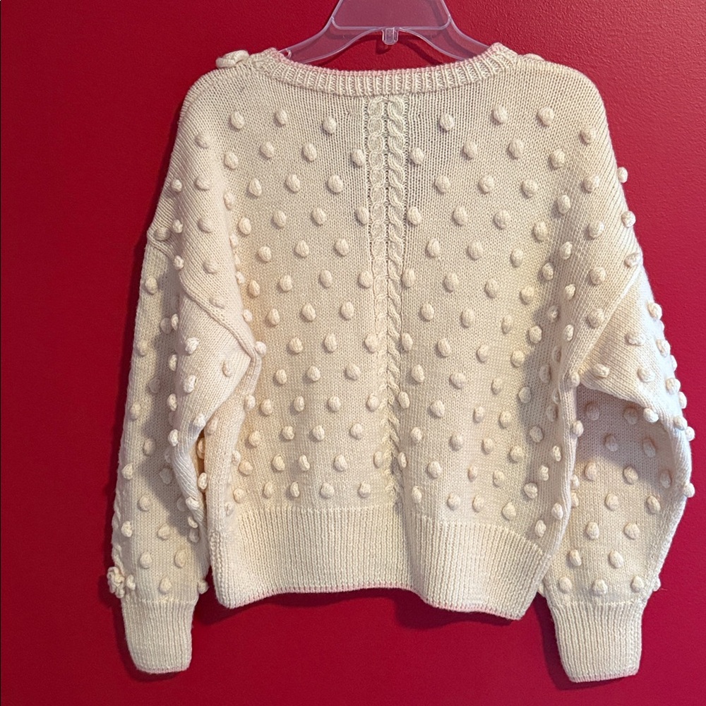 Berek Handknit 100% Wool Cardigan Sweater Made in Uruguay- Cream w/ Pink Trim - Picture 5 of 7